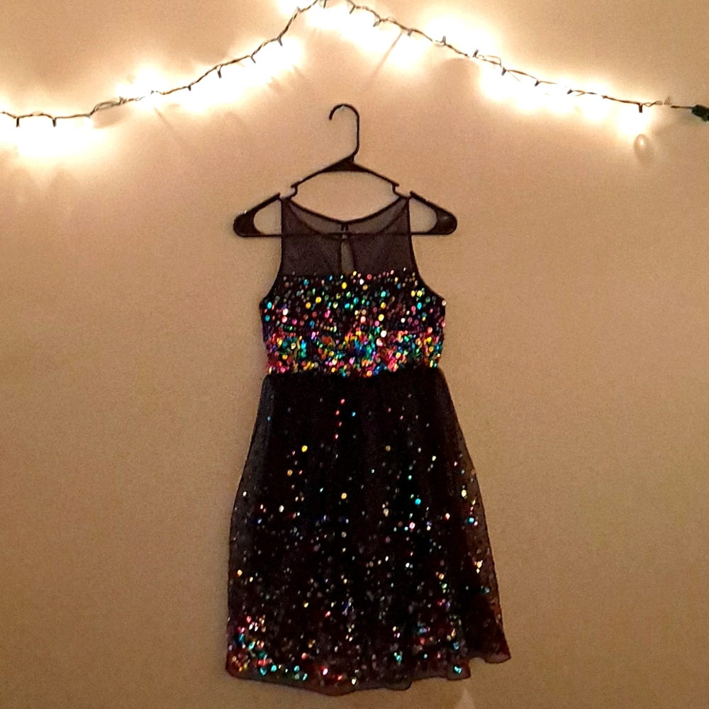 Crystal Doll Black Multicolor Sequin Dress